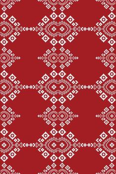 Abstract red color background with ethnic pattern pixel motifs art cross stitch. vector