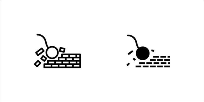 Wrecking ball on wall icon set. Outline wrecking ball on wall icon for web design isolated on white background vector