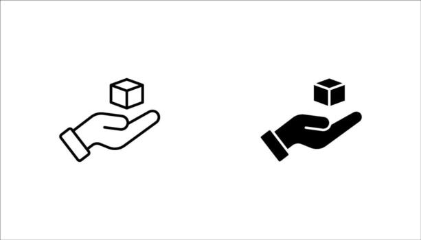 Hand holding package icon set in outline and solid style vector