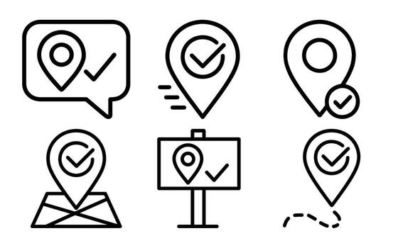 Collection of location pointers with checkmarks for navigation and confirmation vector