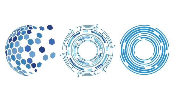 conjunto de resumen de alta tecnología gráfico elementos presentando un digital globo y futurista circuito patrones vector