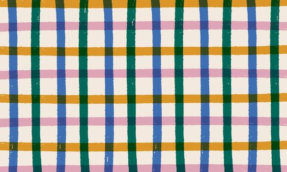 Cute hand drawn grid in doodle style. Fun abstract background. Artistic plaid pattern with colorful checks vector