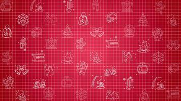 animado garabatear invierno fiesta íconos línea Arte sin costura modelo en un rojo antecedentes. lazo movimiento gráfico. video
