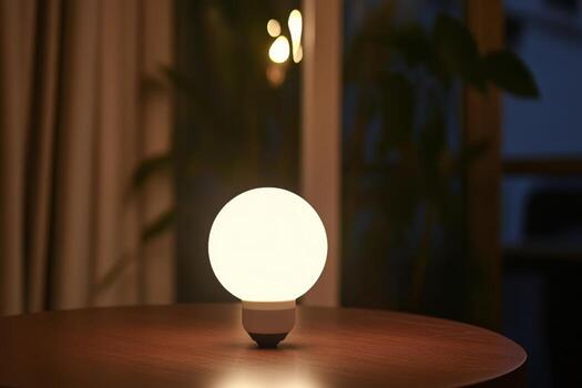 un blanco ligero bulbo es sentado en un mesa foto