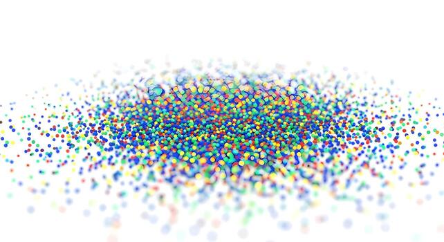 Close-up of a scatterplot with a cloud of bright, distinct points, without axes, on a pure white background. HD, high quality, photorealistic. photo