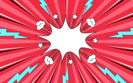 Comic pop art background with speech bubble. Comic book background with thunder and lightning in halftone style. vector