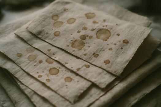 Stack of Textured Fabric with Irregular Stains Creates a Rustic Aesthetic - Generated using AI photo