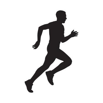 Dynamic silhouette of a male runner captured in a powerful stride, symbolizing speed, agility, and the peak of athletic performance through dedicated physical activity and training vector