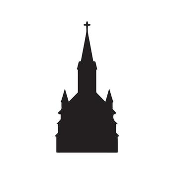 Silhouette of a church building with a steeple and cross, representing religious architecture and community gathering vector