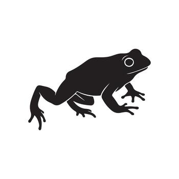 Dynamic black silhouette of a frog poised with strong, agile legs, capturing the wild energy and natural readiness of an amphibian hunter in its environment, ideal for various design projects vector