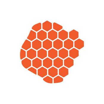 Vibrant orange hexagonal cells form an intricate, organic pattern, creating a modern abstract design reminiscent of a complex cellular structure or natural surface vector