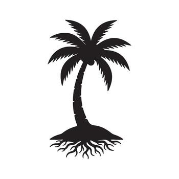 Silhouette of a Palm Tree with Visible Roots on White Background vector
