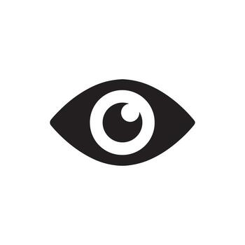 Modern black eye icon representing vision and visibility on a clean white background, ideal for UI design and digital applications and website elements vector