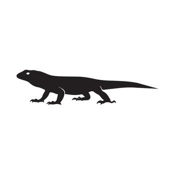 Striking black silhouette of a powerful monitor lizard, embodying the wild essence of a formidable reptile in a clean, iconic design vector