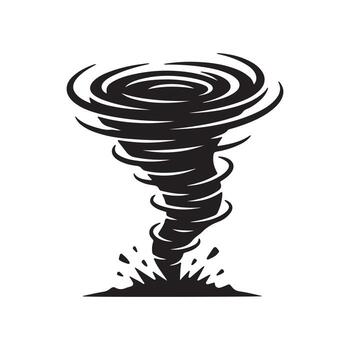 Dynamic black and white illustration of a powerful swirling tornado, a stylized icon of a destructive storm vortex vector