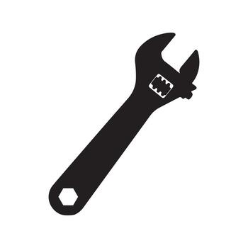 Adjustable wrench silhouette icon representing essential mechanical repair and versatile problem-solving. This tool symbolizes maintenance and precise adjustments for practical uses vector