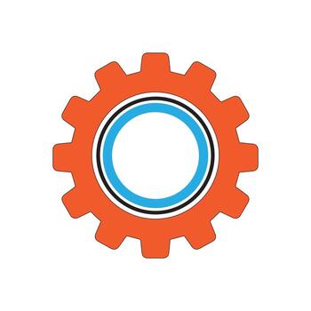 A vivid orange gear illustration featuring a contrasting blue inner ring, symbolizing mechanical innovation, interconnected systems, and efficient operational processes vector