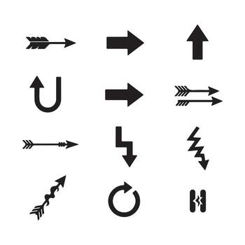 A versatile collection of black arrow icons and symbols for direction, navigation, and design elements on a white background vector