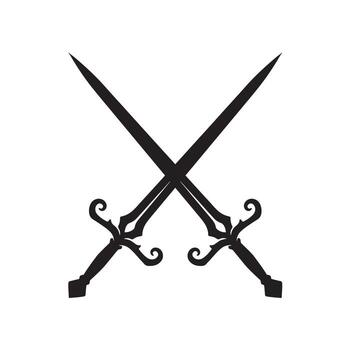 Two elegant crossed swords illustration, symbolizing combat and strength in a historical context vector