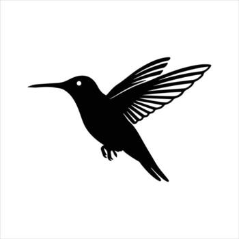 Silhouette of a hummingbird in flight, a delicate bird with wings spread wide, captured in a minimalist black and white design vector