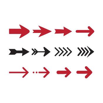 Diverse arrow icon set for graphic design projects, illustrating direction, navigation, and progress with a clean, modern, and illustrative aesthetic vector