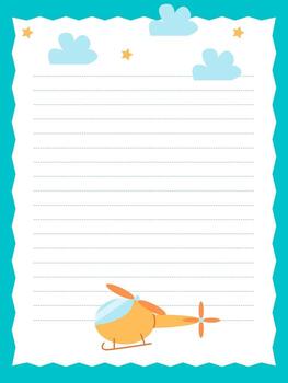 Page template for entries with a small helicopter. Suitable for a diary or notebook. vector