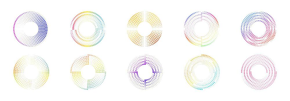 Gradient neon circle speed burst. Bright halftone dotted motion effect representing energy, speed, and innovation. template for technology, web, or futuristic poster. vector