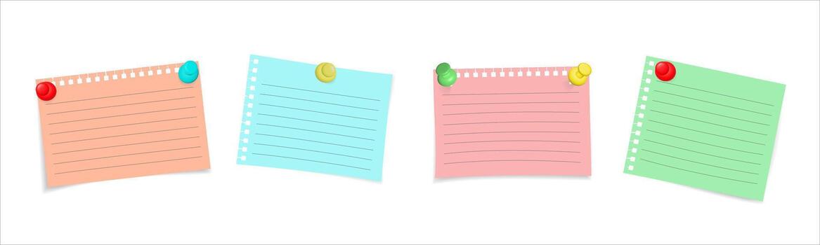 conjunto de papel notas con patas. realista colección de blanco memorándum hojas y pegatinas pegado con empujar patas. oficina recordatorio elementos aislado . vector
