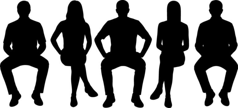 silueta de sentado personas en un fila representando trabajo en equipo colaboración vector