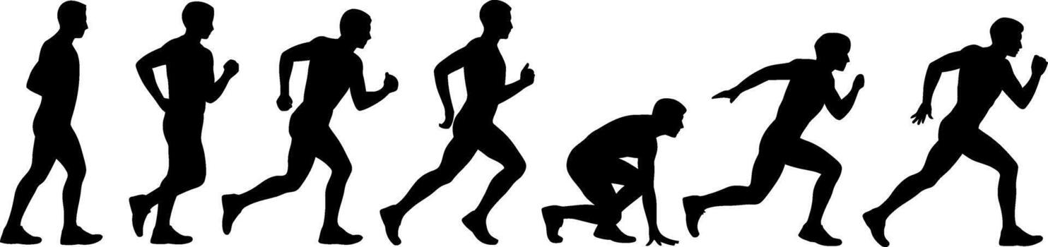 hombre corriendo silueta secuencia demostrando acción desde comienzo a terminar vector