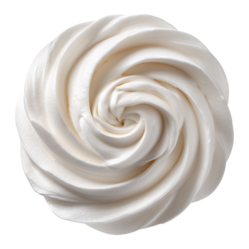 White cream or frosting in circular swirl pattern, isolated on transparent background png