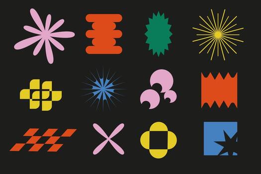 conjunto de resumen miedoso geométrico formas en retro estilo. de moda elementos. vector