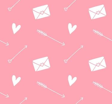 Seamless pattern of Valentines Day hearts arrows and letters isolated on background vector