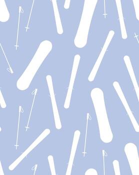 Seamless pattern of flat ski and snowboard isolated on background vector