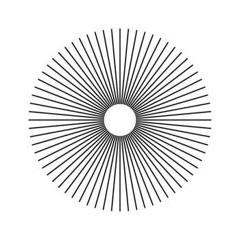 Symbol of sun star rays. Spokes with radiating stripes. Template of circular lines. Radial circle lines. Flat element isolated on a white. Abstract geometric illusion. vector