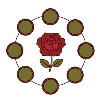 Red Rose Infographic Diagram with Eight Circle Text Boxes on White Background vector