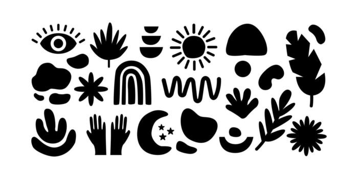 Boho Abstract Shapes Black Icon Bundle Minimal Line Decorative Set vector