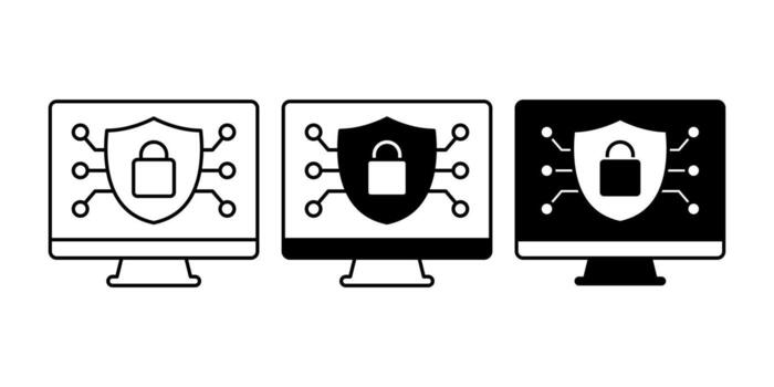 Cybersecurity Black Icon Bundle for Data Protection, Internet Safety, Secure Online Access vector