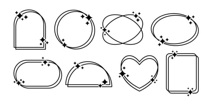Minimalist Y2K Aesthetic Rounded Corners Frame with Sparkles Black Icon Bundle Collection vector
