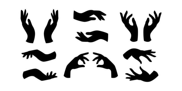 Hands Mystical Boho Black Line Icon Bundle Minimal Celestial Decorative Set vector