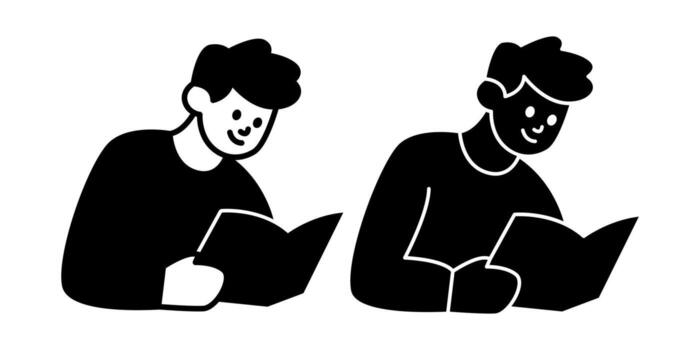 Student Reading Black Icon Bundle for Learning vector