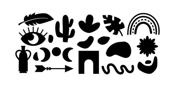 Boho Minimal Black Icon Bundle Abstract Decorative Set vector