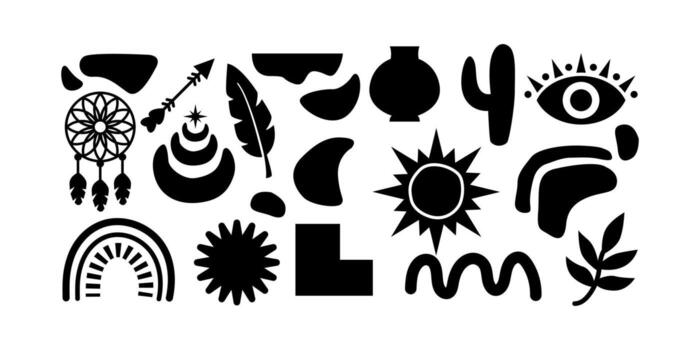 Boho Abstract Black Icon Bundle Minimal Decorative Set vector