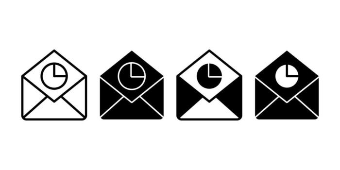 Open Rate Email with Chart Black Icon Bundle for Digital Campaign and Analytics Concept vector