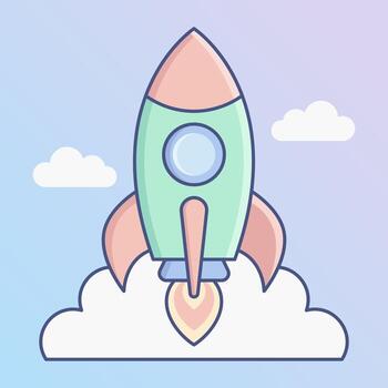 Startup Rocket Flat Colored Icon for Business Launch and Innovation Concept vector