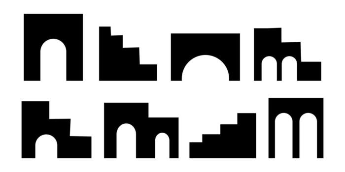 Boho Abstract Staircase House Black Line Icon Bundle Minimal Architectural Set vector