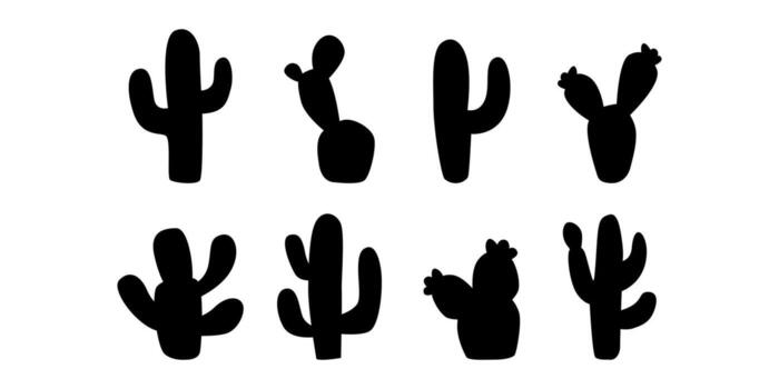 Boho Cactus Black Line Icon Bundle Minimal Desert Botanical Decorative Set vector