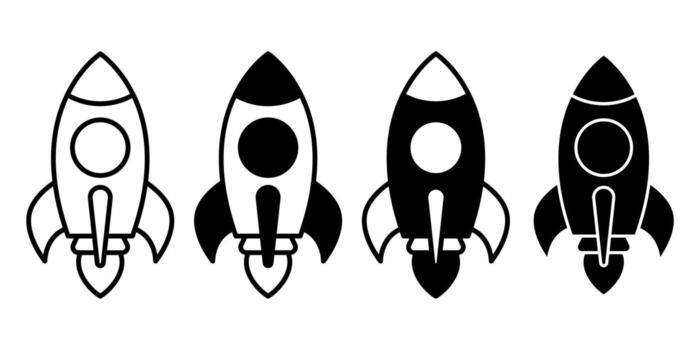 Startup Rocket Black Icon Bundle for Business Launch and Innovation Concept vector