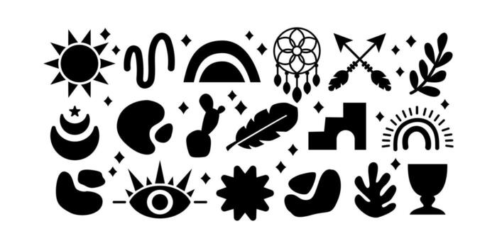 Boho Black Icon Bundle Minimal Abstract Decorative Set vector