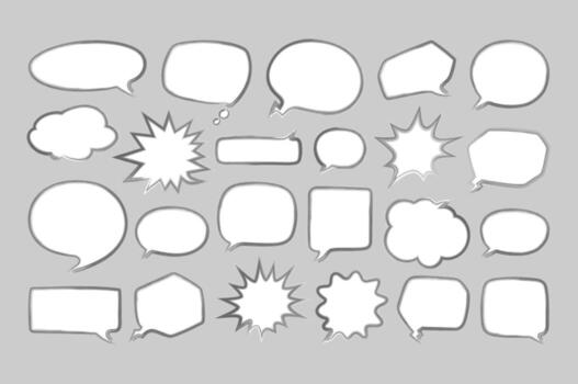Collection of dialog boxes of clouds for comics with a decorative outline. Flat dialog box design template. Dies for design and layout of books, magazines, booklets, design in social networks, etc. vector